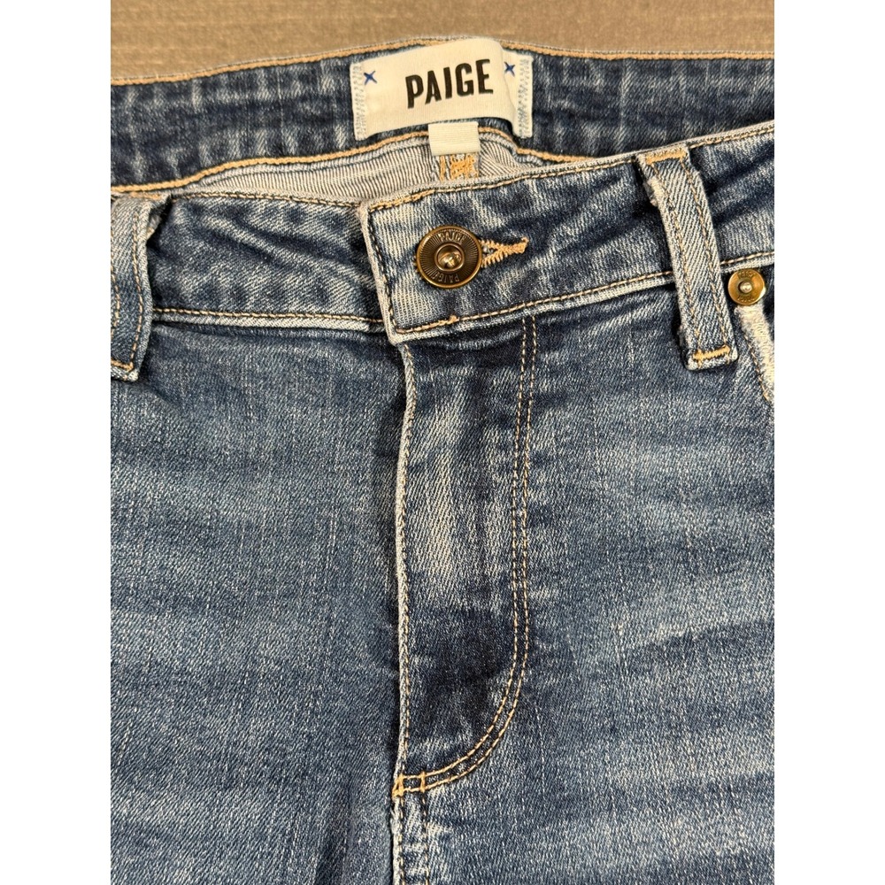 Paige Womens Distressed Straight Leg Jeans Brigitte Medium Wash Blue Denim - Picture 3 of 14